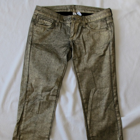 MNG by Mango Metallic Gold Skinny Jeans - Picture 1 of 4